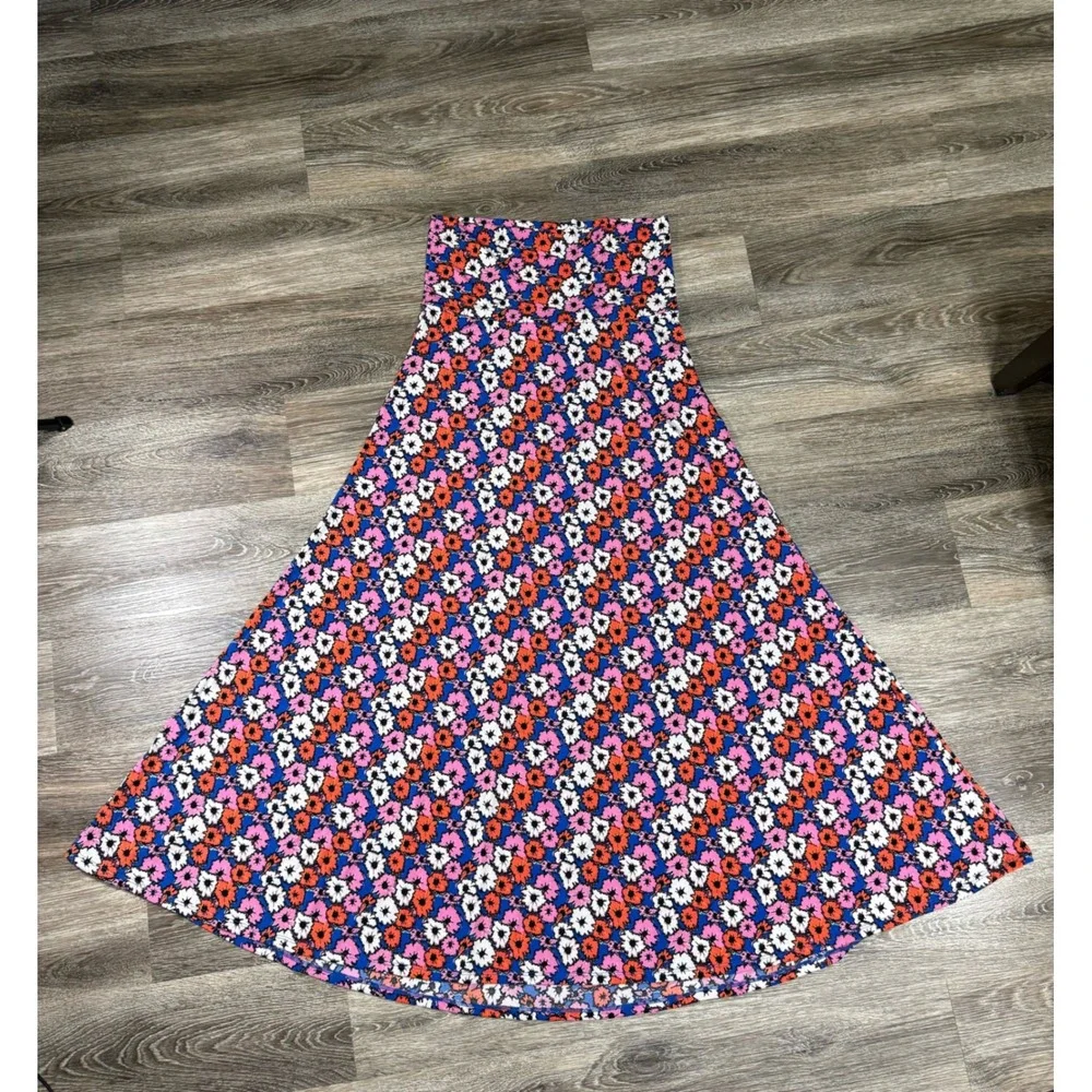 LulaRoe Maxi Skirt Small Floral Pink‎ Orange Blue High Waist A-Line Stretch NEW